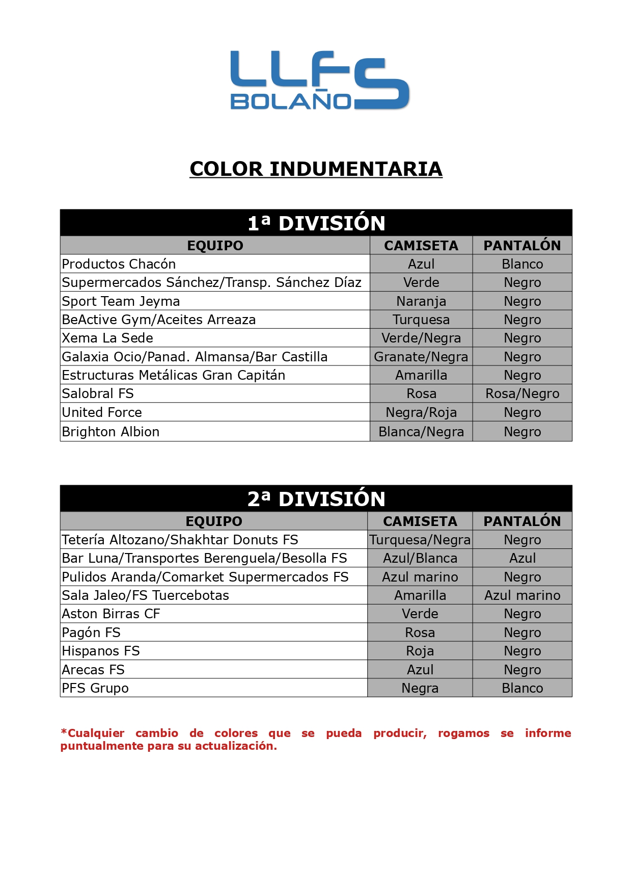 COLOR INDUMENTARIA