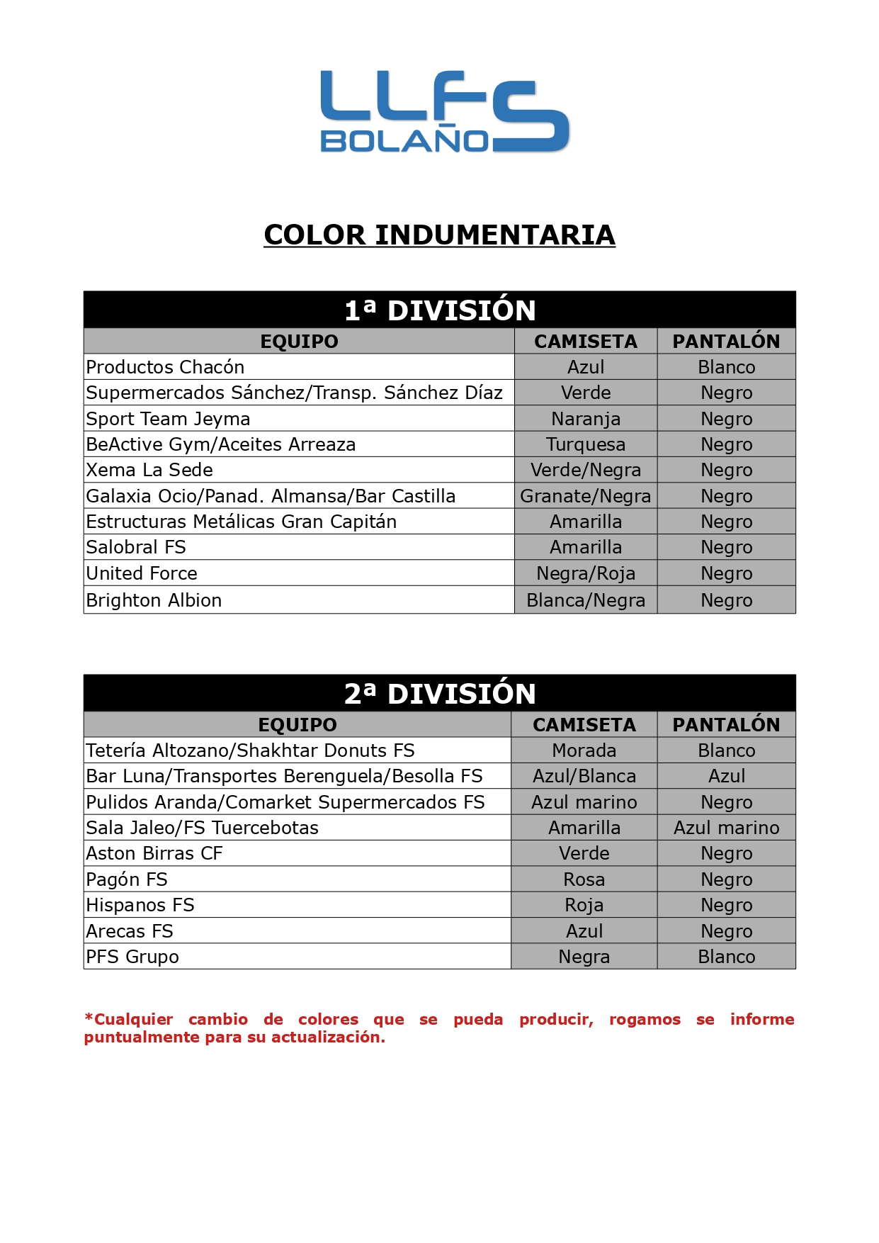 COLOR INDUMENTARIA