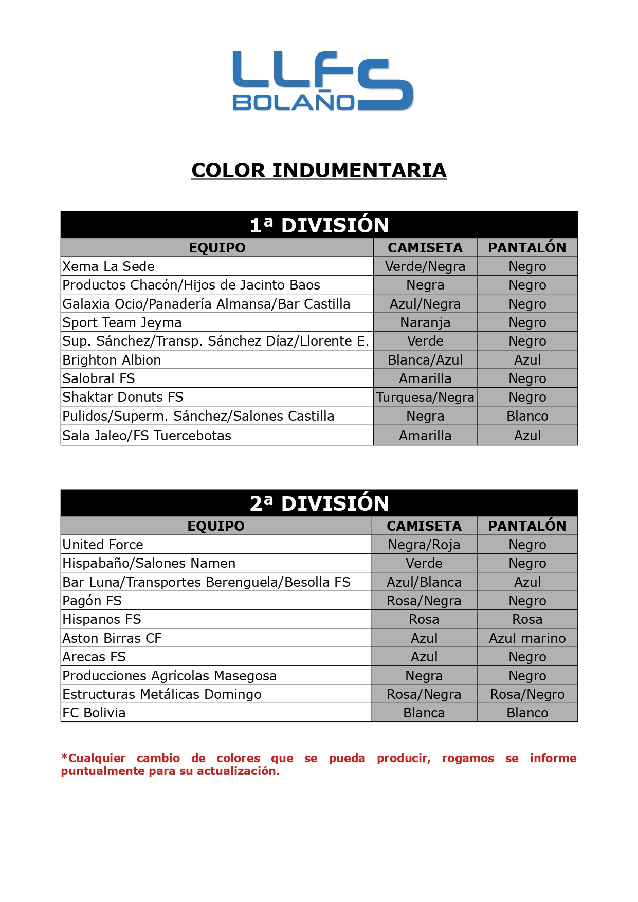 COLOR INDUMENTARIA