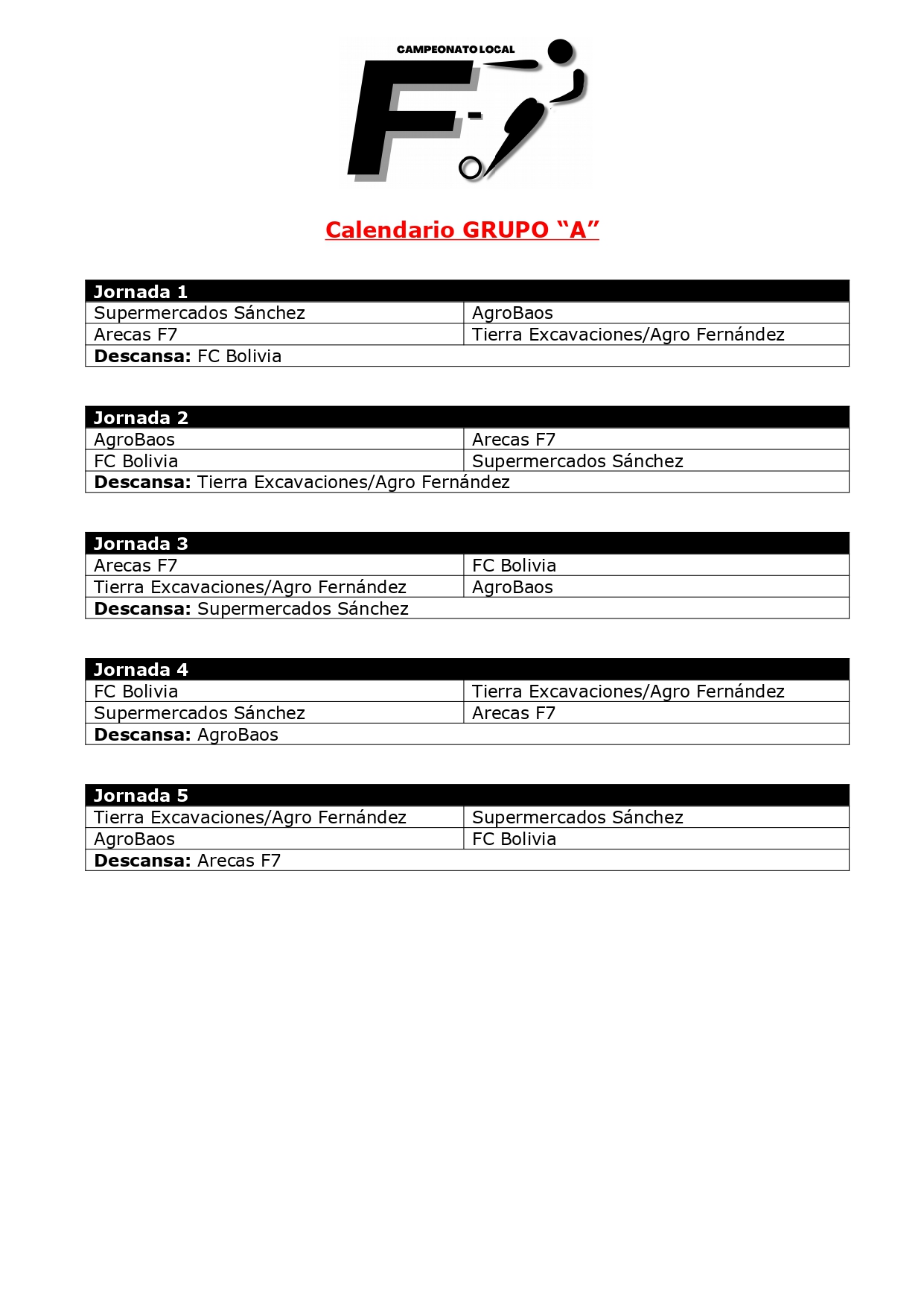 CALENDARIO GRUPO "A"