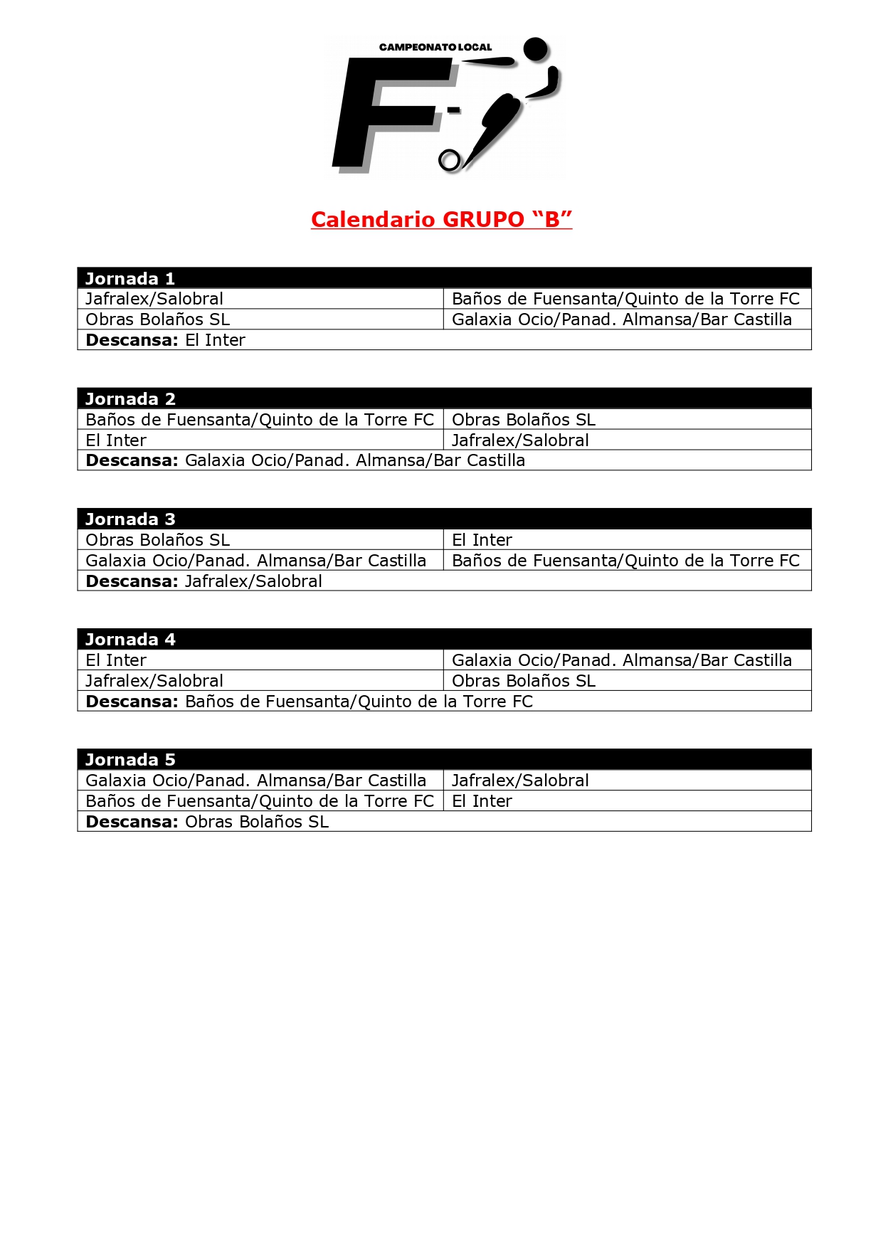CALENDARIO GRUPO "B"
